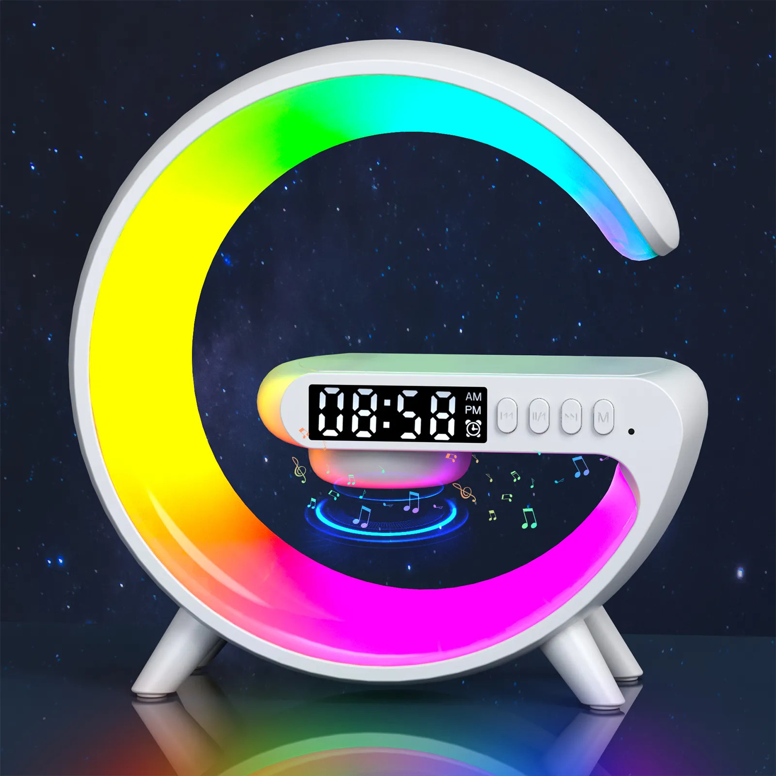 5IN1 Smart wireless Charger Table Lamp Bluetooth Speaker Alarm Clock  RGB Colorful Atmosphere Lights